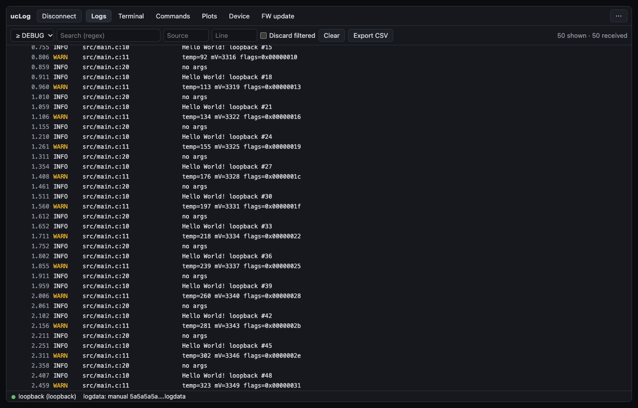 The web app's logs