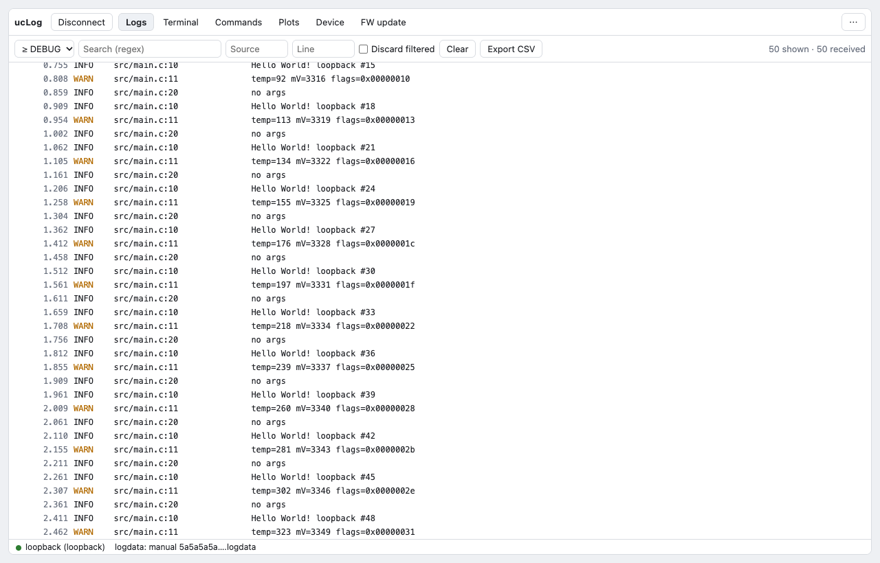 The web app's logs