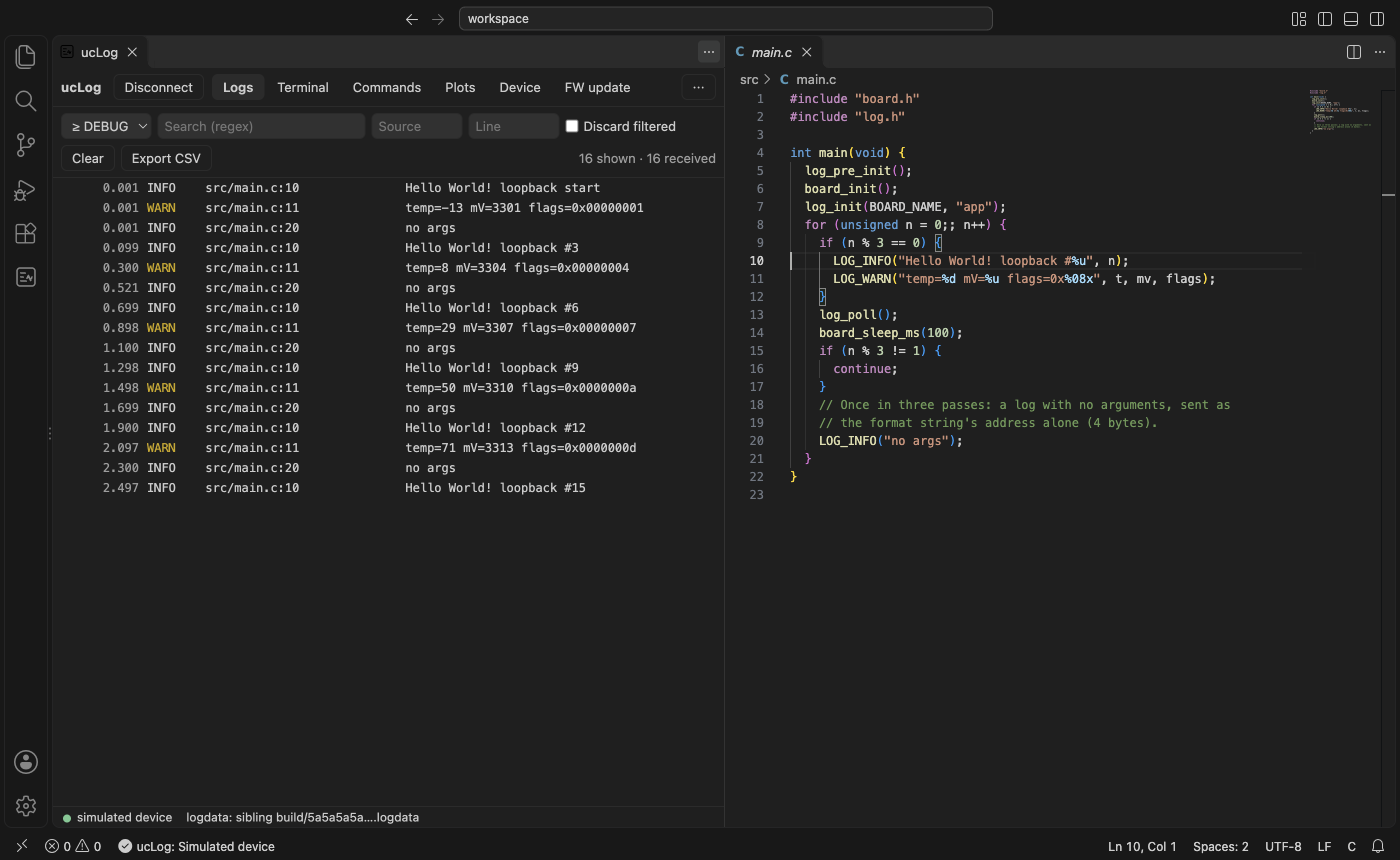 ucLog in VS Code